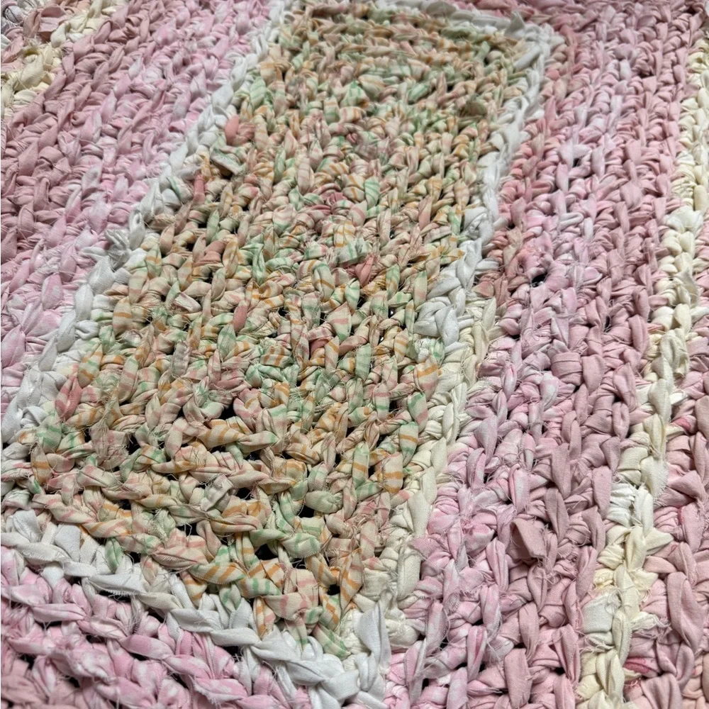 Handmade crocheted rag rug bathroom mat 29x20